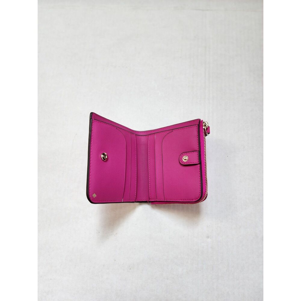 NWT Kate Spade Hot Pink Pebbled Leather Small Bifold Zip-Around Wallet - Picture 5 of 10